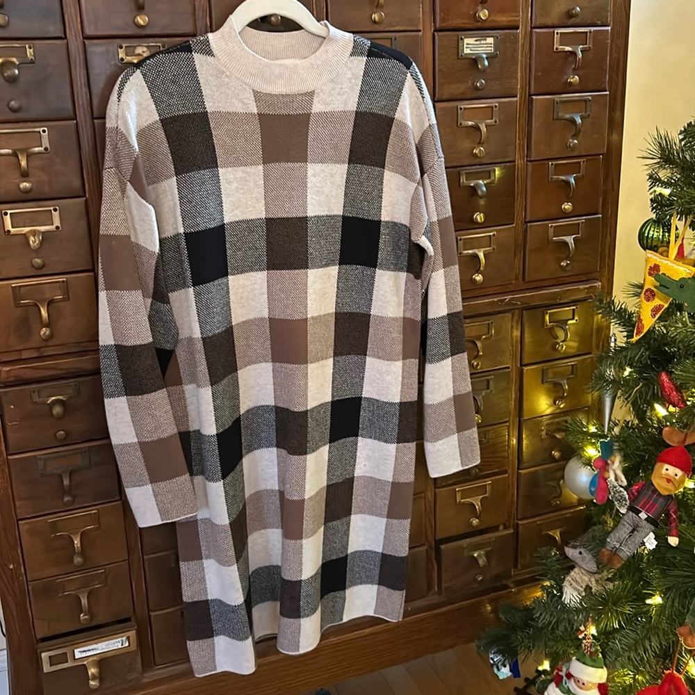 LOFT Plaid Sweater Dress M